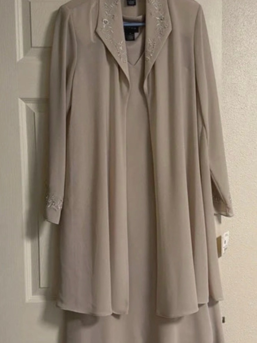 Virgo Long Sleeve Beige Embellished Dress Set